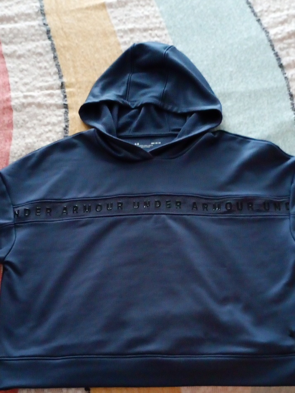 Under Armour Navy Logo-Strip Hooded Pullover